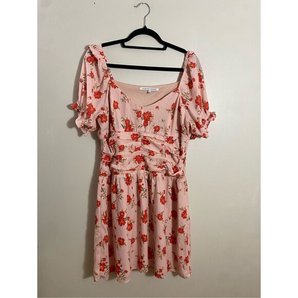 Collective Concepts Womens Size Large Smocked Mini Dress Pink Floral Puff Sleeve - Picture 6 of 8